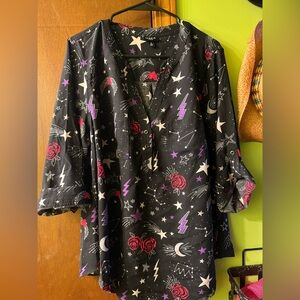 Torrid Black Blouse with Pink and Purple Star Print